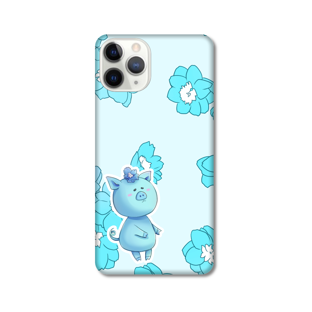 水色のデルフィニウムとブタさんのスマホケースの商品購入ページ オリジナルプリントグッズ販売のオリラボマーケット