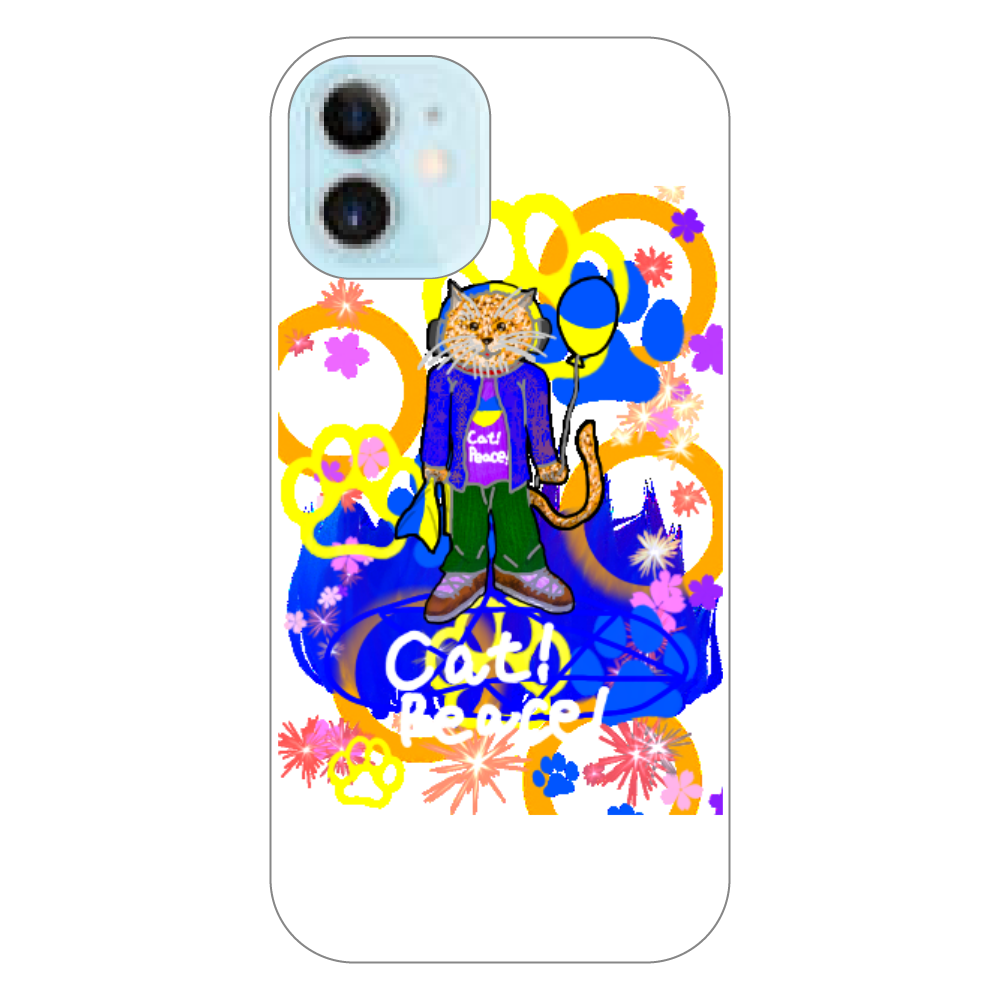 Cat! Peace!(猫!平和!)〜皆も平和ニャァー‼︎　ORILAB.Version iPhone12 mini（透明）