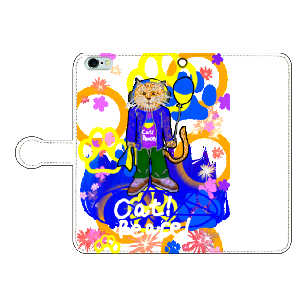 Cat! Peace!(猫!平和!)〜皆も平和ニャァー‼︎　ORILAB.Version iPhone6Plus/6sPlus 手帳型スマホケース
