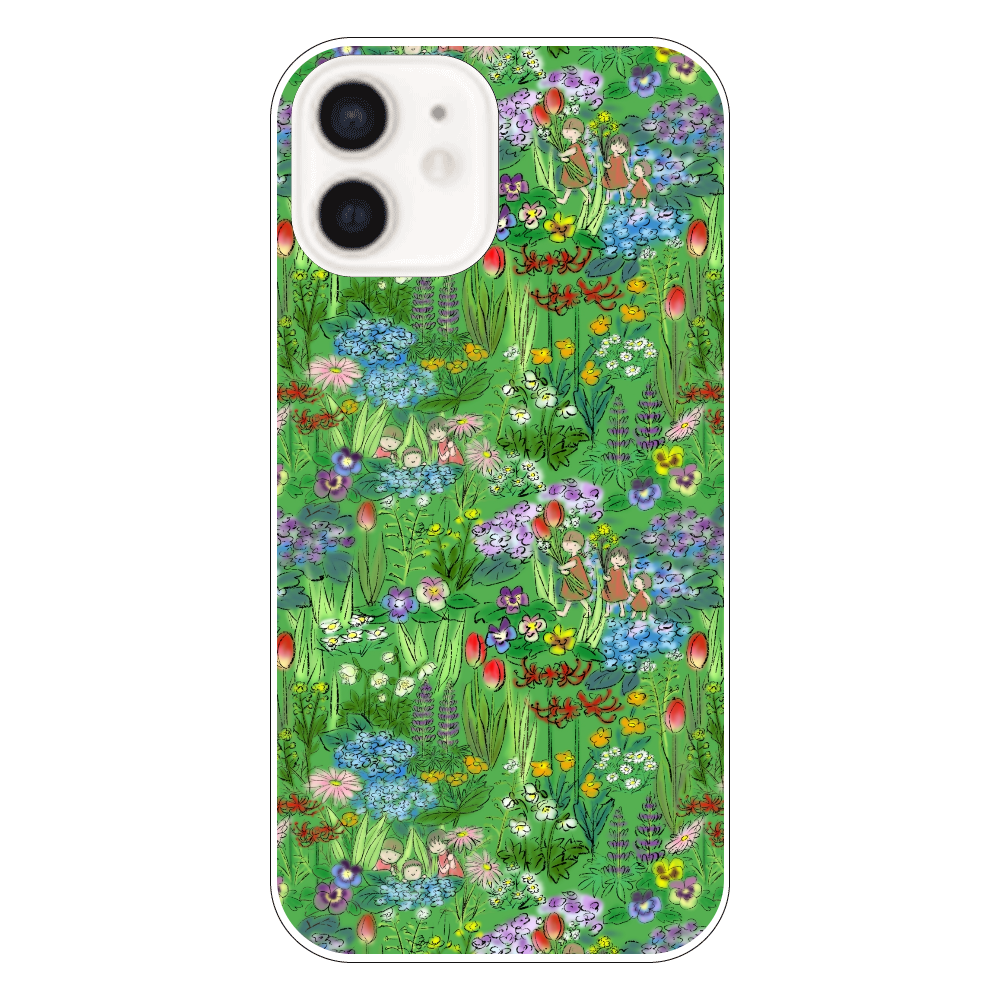 花畑(green)/iPhone用クリアケース iPhone12（透明）