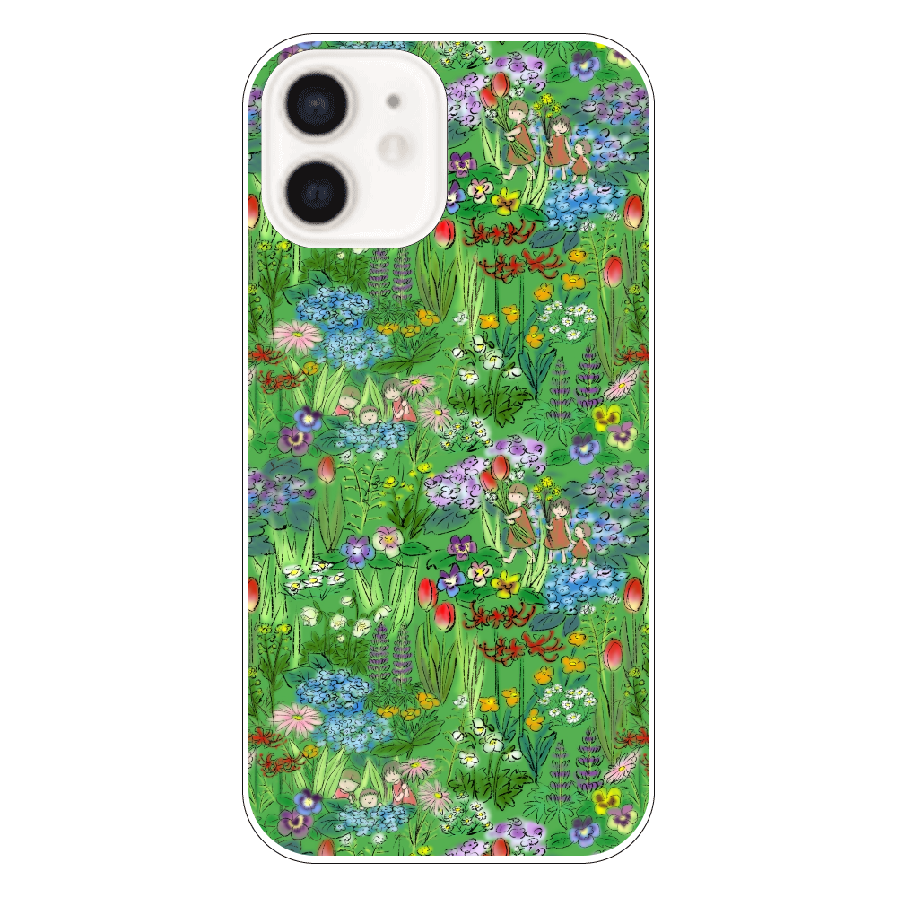 花畑(green)/iPhoneクリアケース iPhone12（透明）