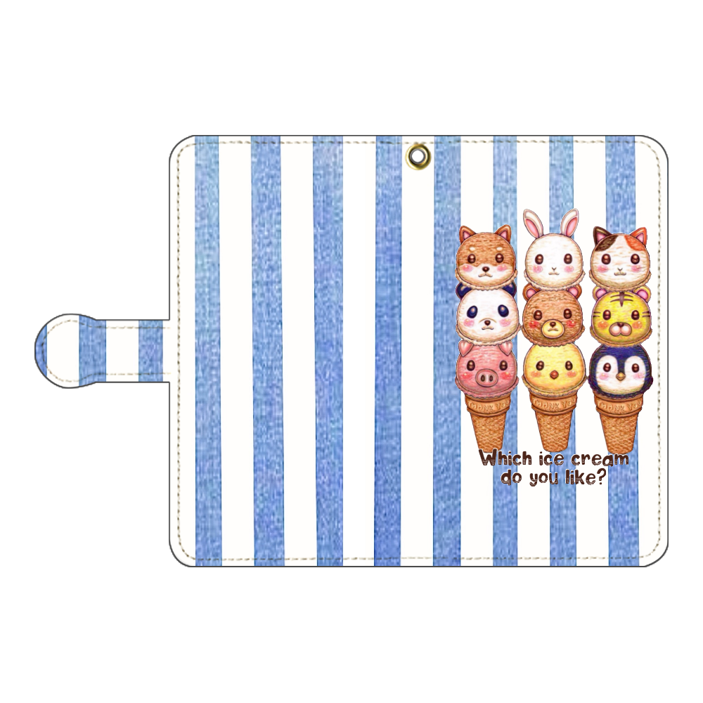 動物アイスクリーム 手帳型ベルト付きアンドロイドM