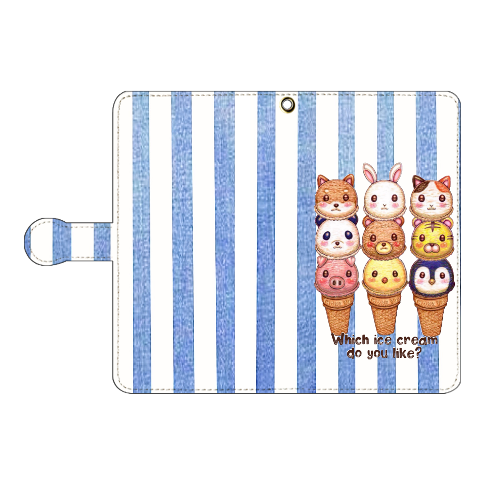動物アイスクリーム 手帳型ベルト付きアンドロイドL