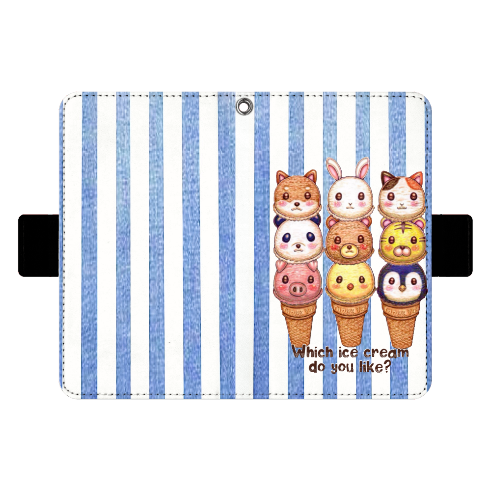 動物アイスクリーム 手帳ｹｰｽ(汎用ﾏﾙﾁｽﾗｲﾄﾞ式ﾊﾟｰﾂ)M