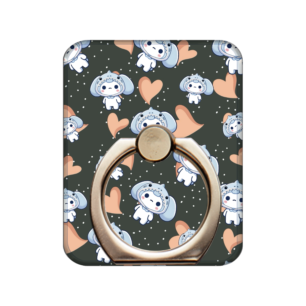 サメにかぶりつかれざこまろ（ハートフルブラック） スマホリング