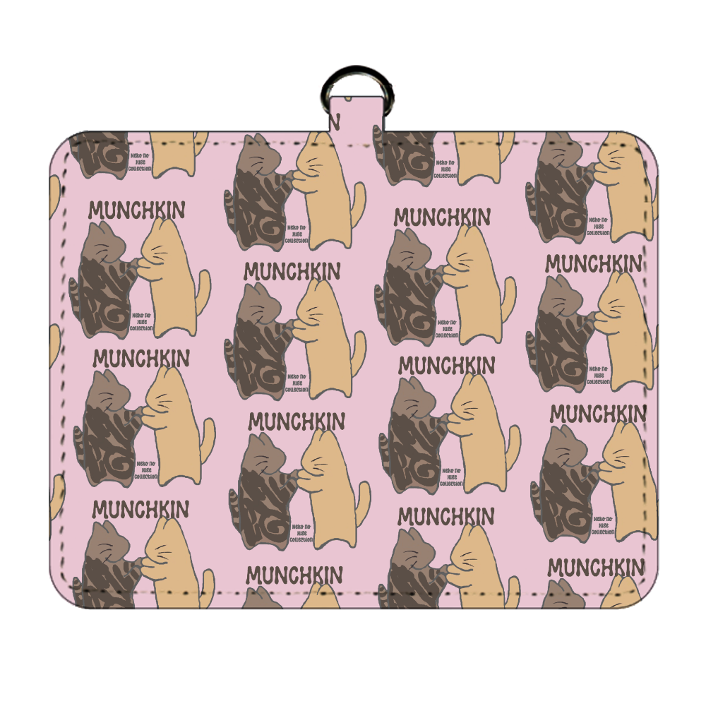 ねこのひげあつめ・ マンチカンさま２  ピンクパターン パスケース