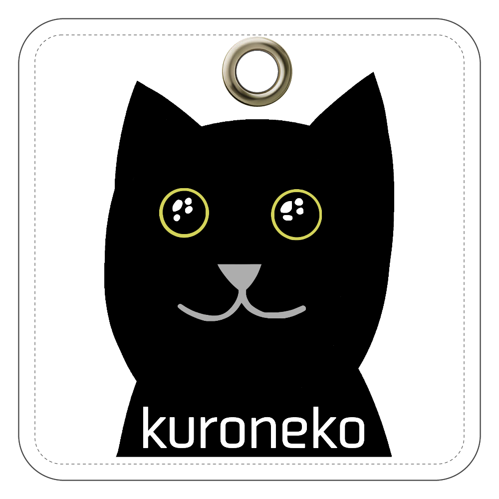 おめめウルウル黒猫さん レザーキーホルダー（四角型）