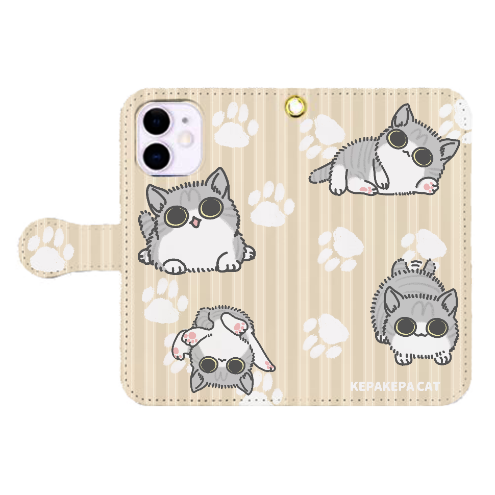 けぱけぱした子猫 iPhone12mini 手帳型スマホケース