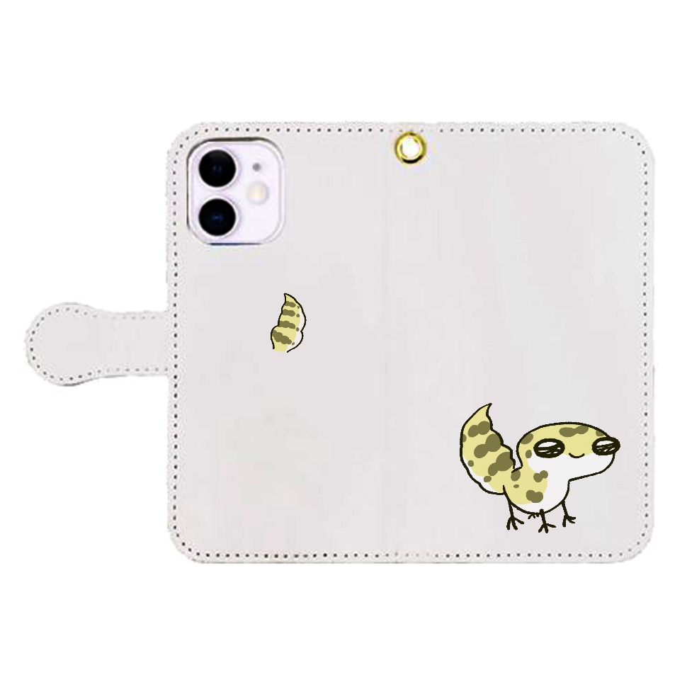 レオパ（ハイイエロー）×ホワイト｜手帳型スマホケース iPhone12mini 手帳型スマホケース