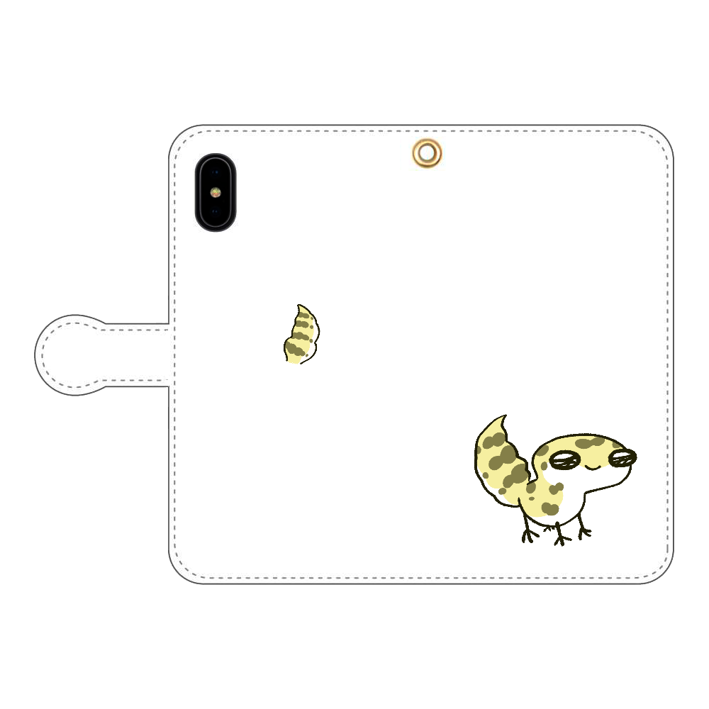 レオパ（ハイイエロー）×ホワイト｜手帳型スマホケース iPhoneX/Xs 手帳型スマホケース