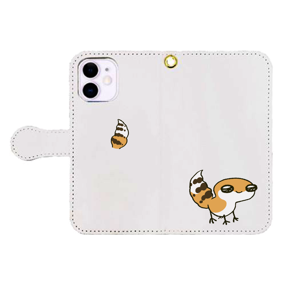 レオパ（タンジェリン）×ホワイト｜手帳型スマホケース iPhone12mini 手帳型スマホケース
