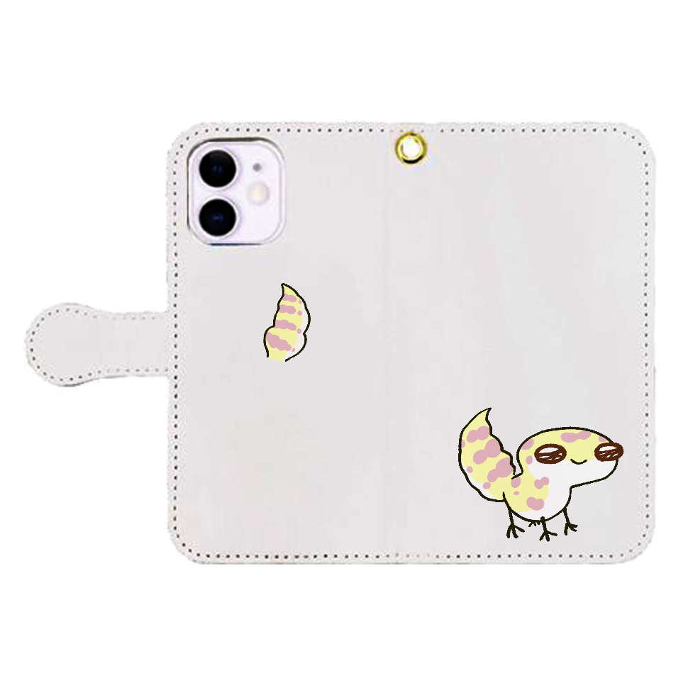 レオパ（アルビノ）×ホワイト｜手帳型スマホケース iPhone12mini 手帳型スマホケース