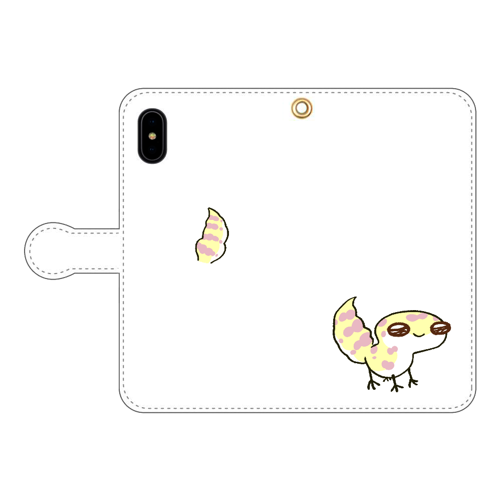 レオパ（アルビノ）×ホワイト｜手帳型スマホケース iPhoneX/Xs 手帳型スマホケース