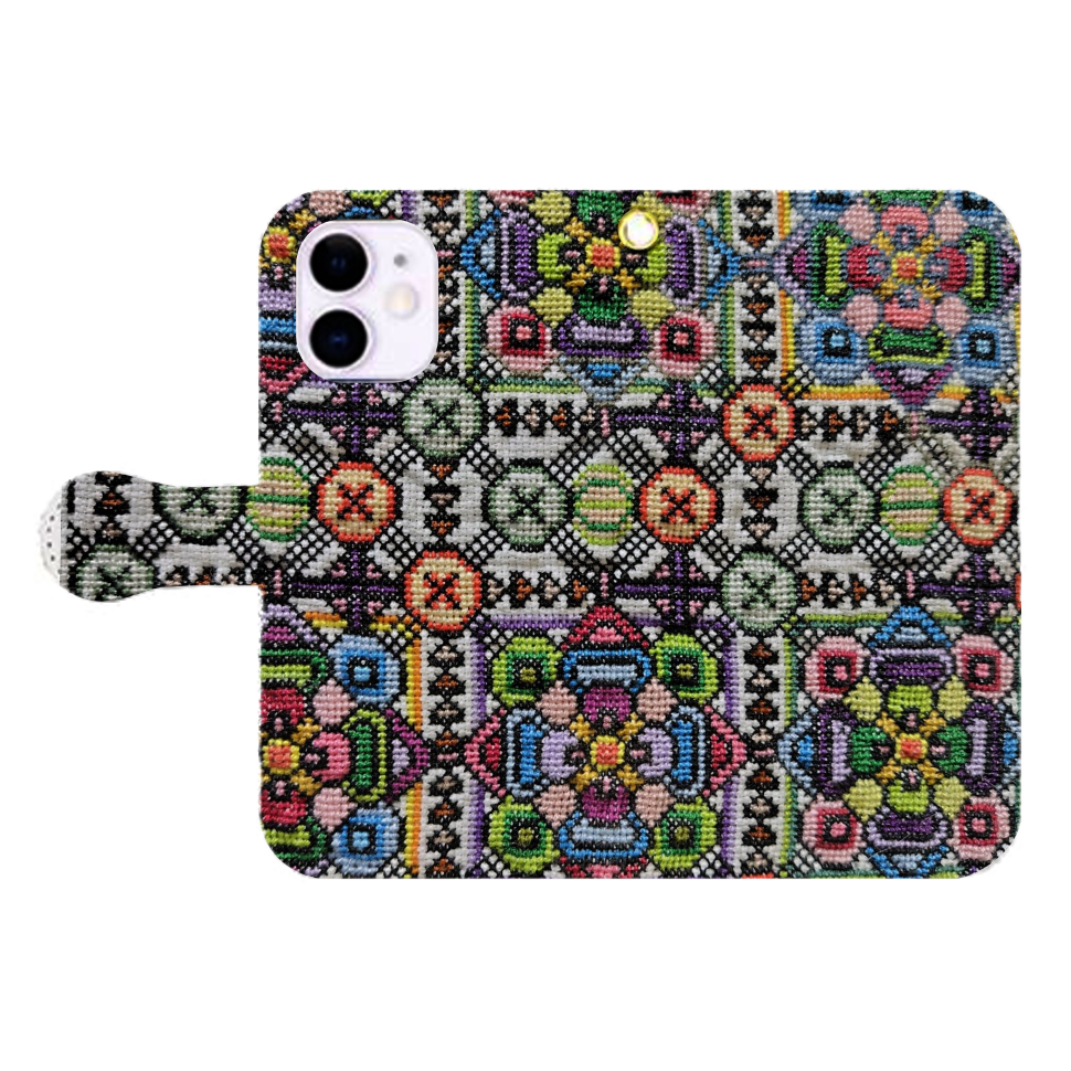 クロスステッチ刺繍 印刷 iPhone12mini 手帳型スマホケース