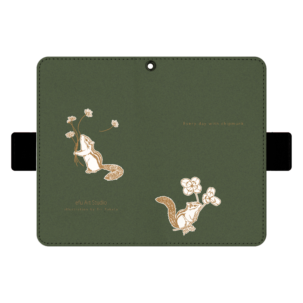 シマリスの手帳型iPhoneケース〈モスグリーン〉 手帳ｹｰｽ(汎用ﾏﾙﾁｽﾗｲﾄﾞ式ﾊﾟｰﾂ)M