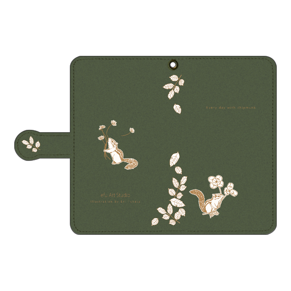  シマリスのAndroid用手帳型ケース〈モスグリーン〉 手帳型ベルト付きアンドロイドM