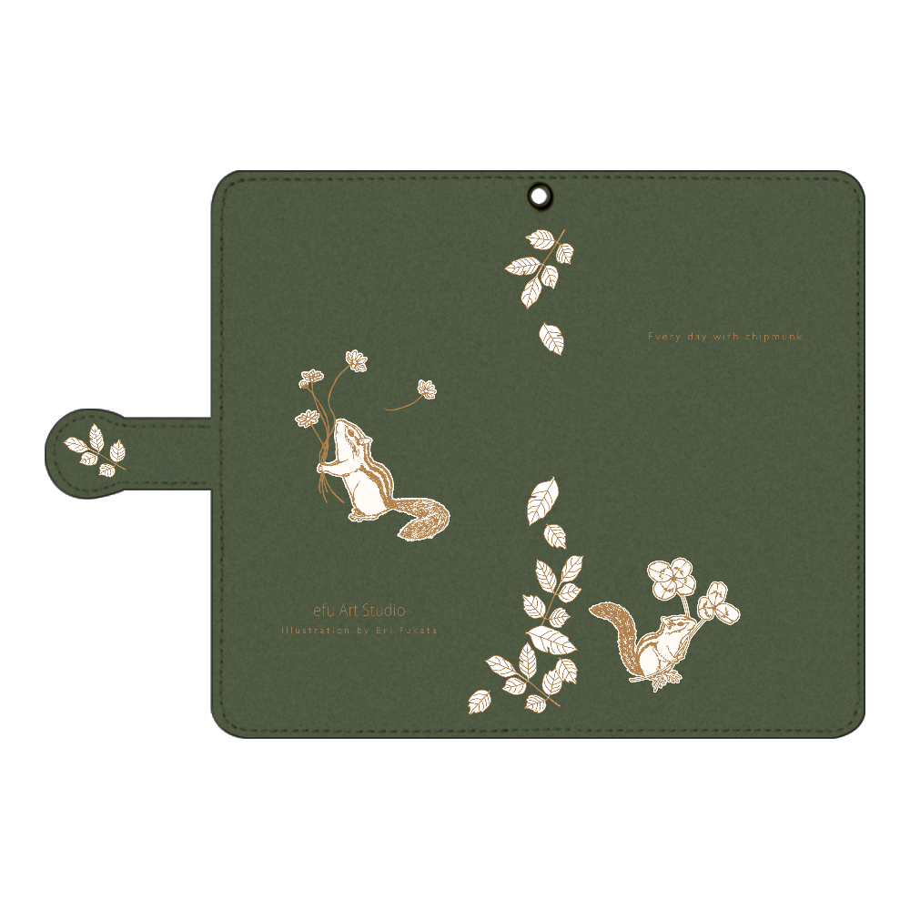  シマリスのAndroid用手帳型ケース〈モスグリーン〉 手帳型ベルト付きアンドロイドL