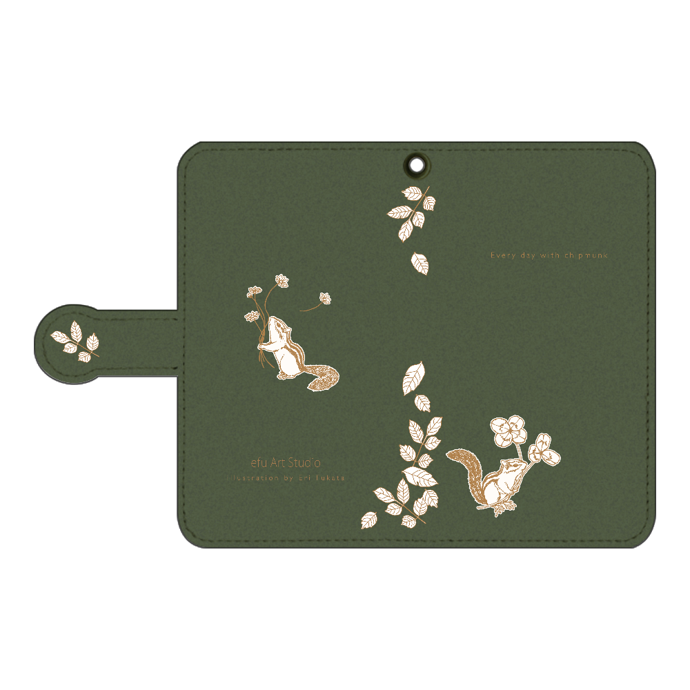  シマリスのAndroid用手帳型ケース〈モスグリーン〉 手帳型ベルト付きアンドロイドS