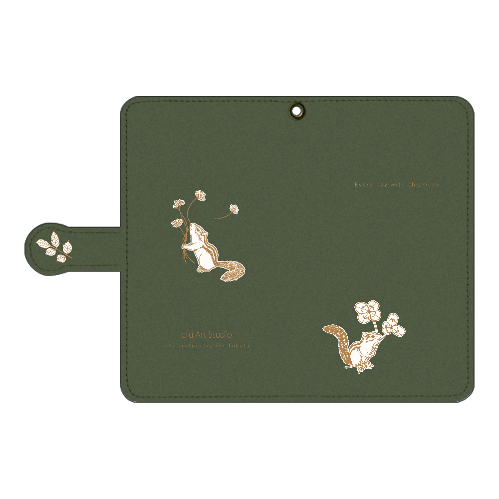  シマリスのAndroid用手帳型ケース〈モスグリーン・シンプル〉 手帳型ベルト付きアンドロイドM