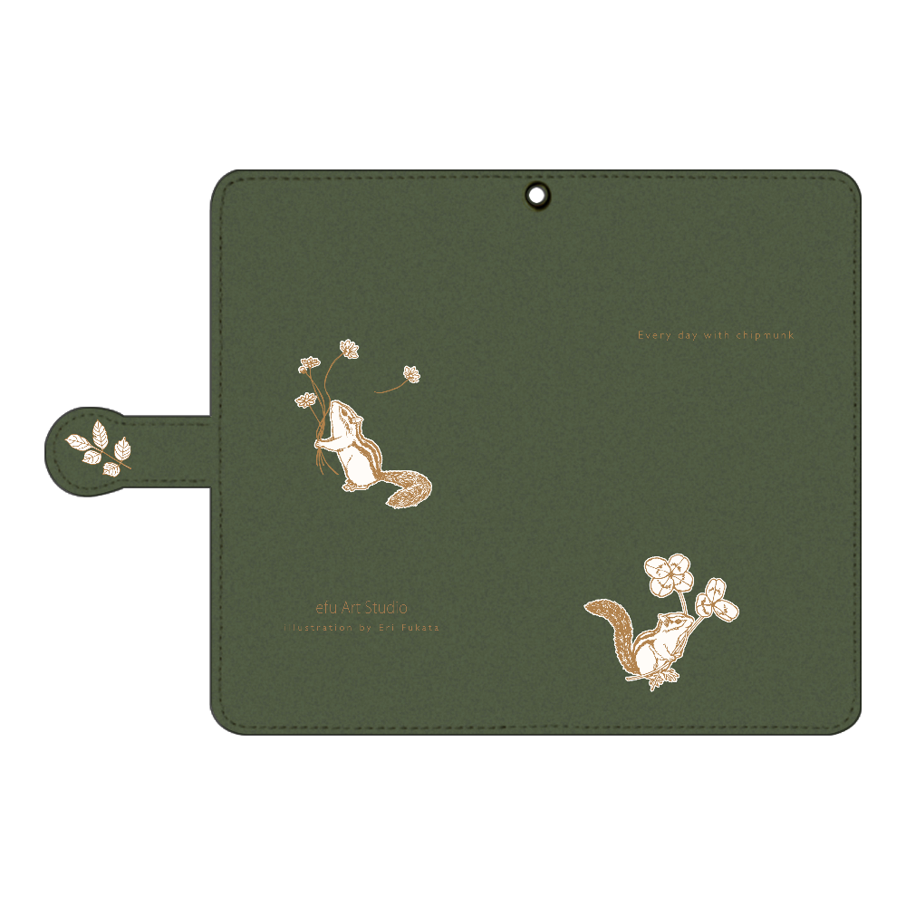  シマリスのAndroid用手帳型ケース〈モスグリーン・シンプル〉 手帳型ベルト付きアンドロイドL