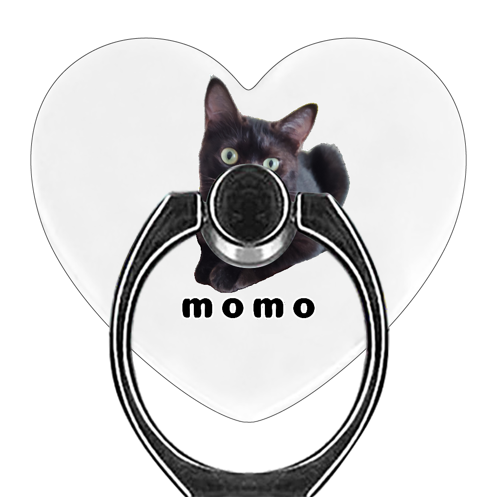 黒ねこももちゃん スマホリング（ハート型）