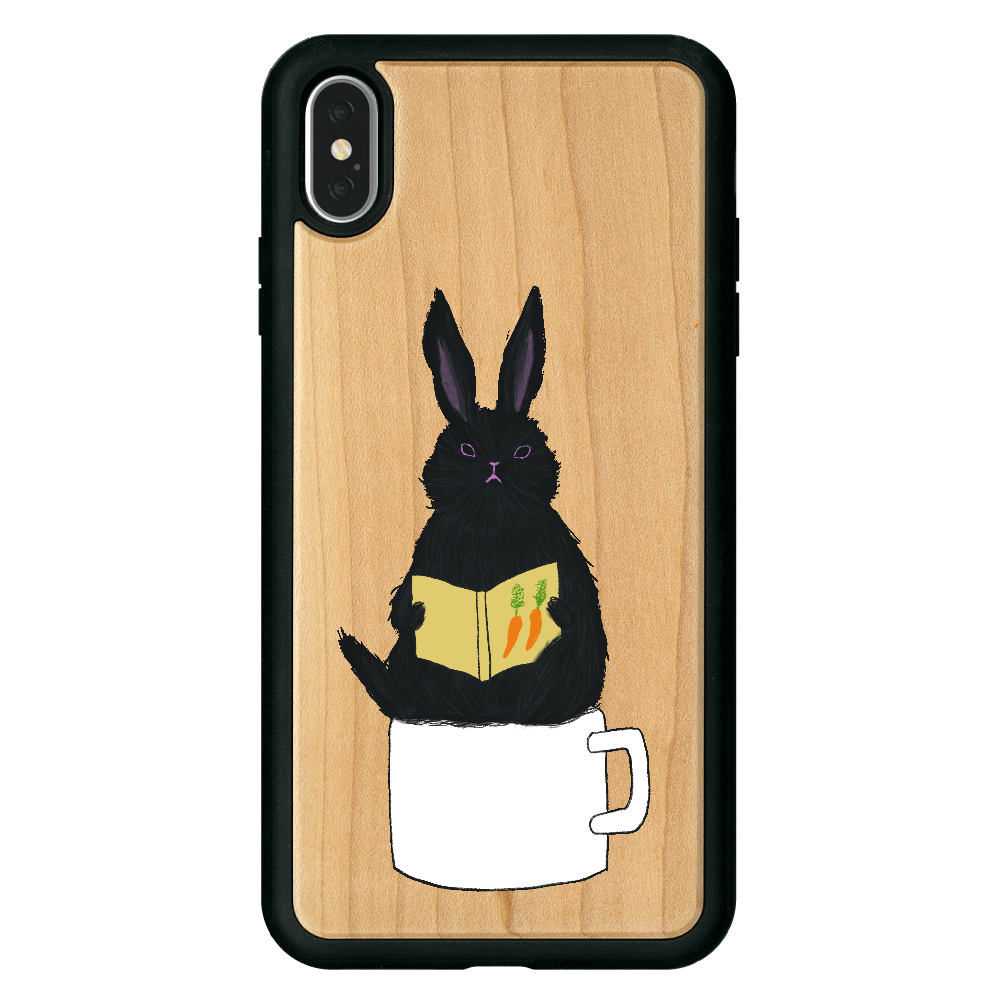 黒うさぎの読書 iPhoneXsMax ウッドケース