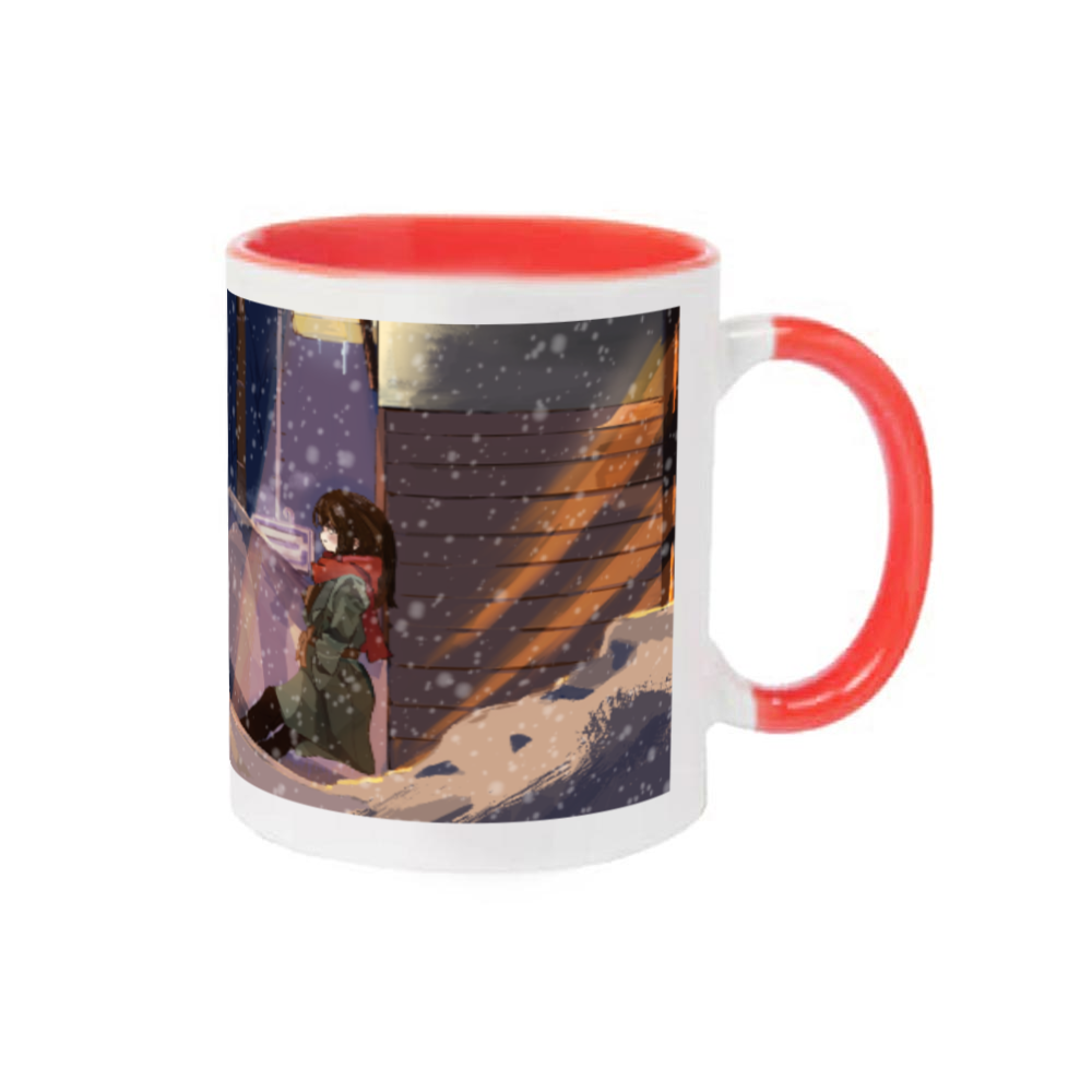 駅前待ち合わせ（オコジョちゃん＆樟稲）冬　差し色付版 2トーンマグカップ