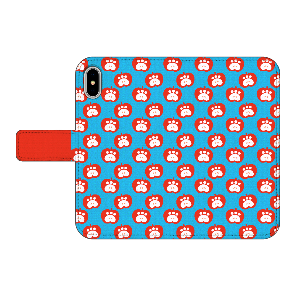 肉球リンゴの手帳型スマホケース【赤リンゴ】  iPhoneX/XS 手帳型スマホケース ベルトあり3ポケット iPhoneX/XS