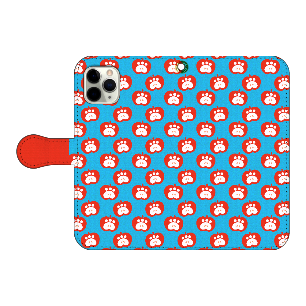 肉球リンゴの手帳型スマホケース【赤リンゴ】 iPhone11 Pro 手帳型スマホケース