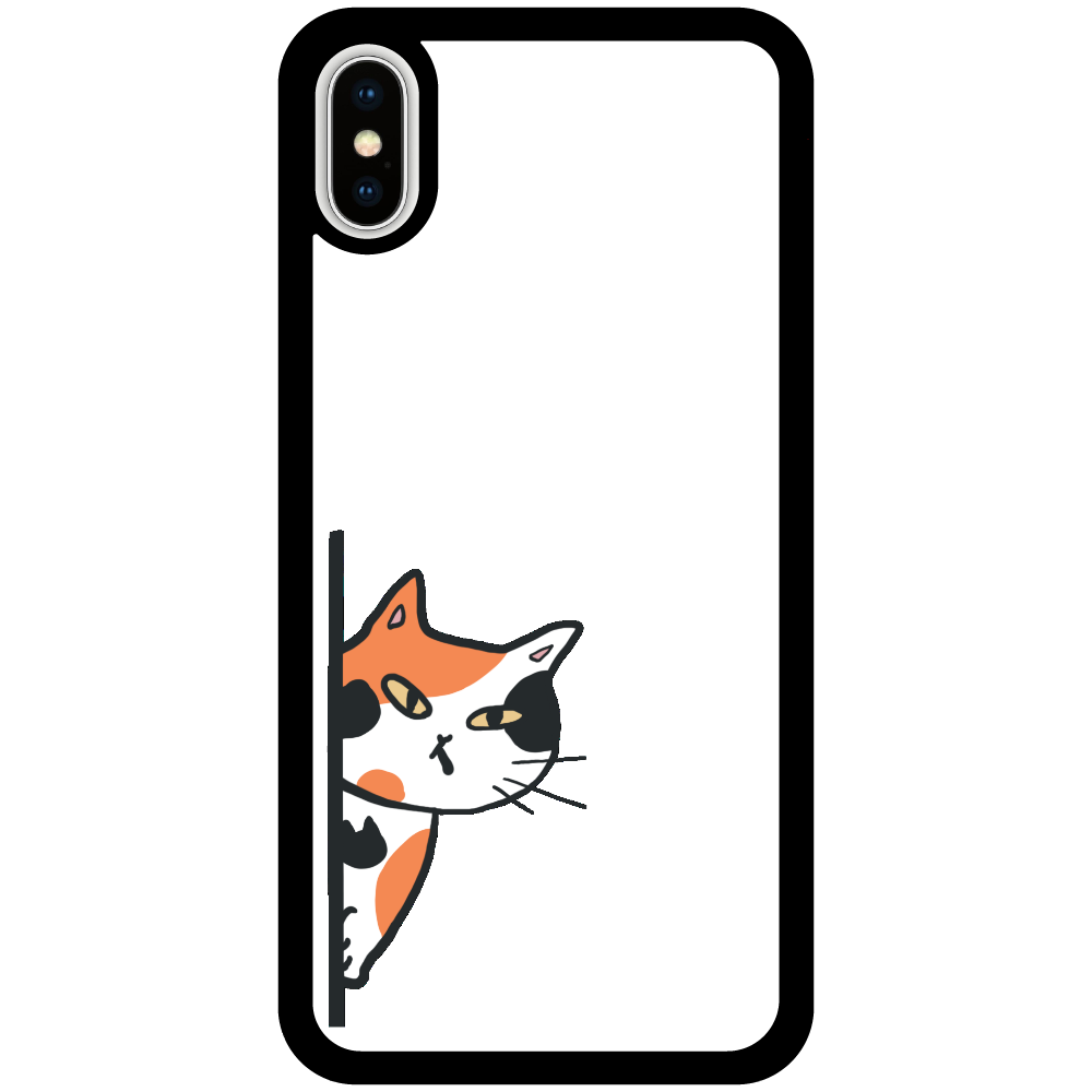 のぞき見ネコ　三毛猫 iPhoneX/Xs_プリントパネルラバーケース