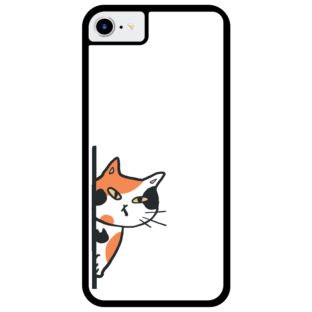 のぞき見ネコ　三毛猫 iPhone7_プリントパネルラバーケース