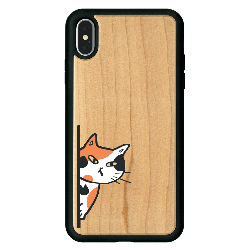 のぞき見ネコ　三毛猫 iPhoneXsMax ウッドケース