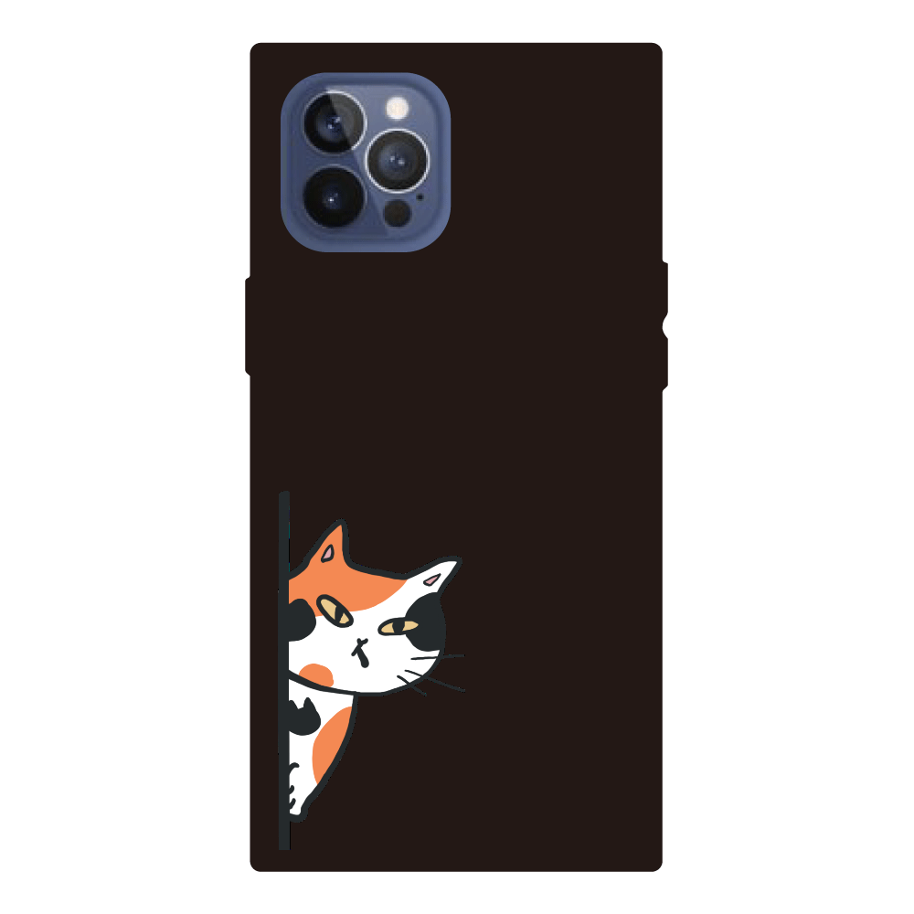のぞき見ネコ　三毛猫 iPhone12pro max 背面強化ガラス（スクエア）
