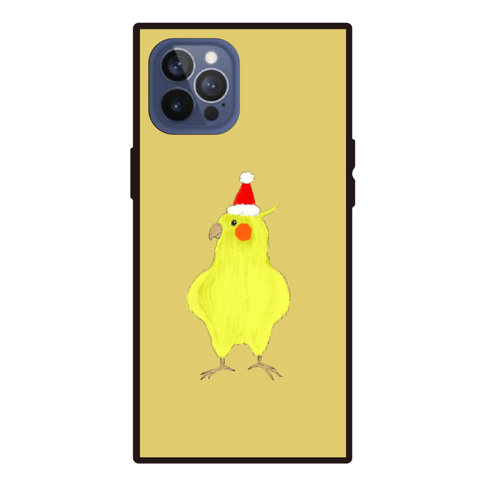 オカメインコのクリスマス iPhone12pro max 背面強化ガラス（スクエア）