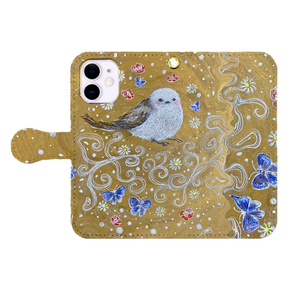 華やぎのシマエナガ(手帳型スマホケース用デザイン) iPhone12mini 手帳型スマホケース