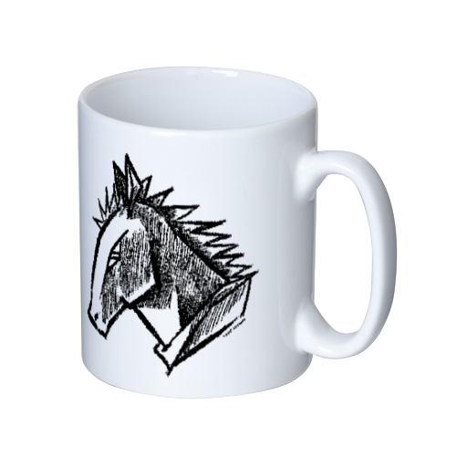 描き込まれた馬･黒 マグカップ  ホワイト