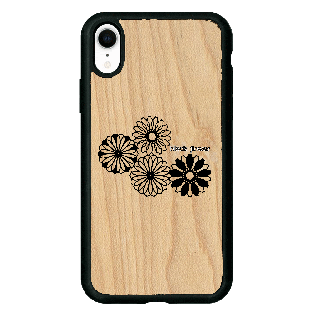 ブラックフラワー iPhoneXR ウッドケース