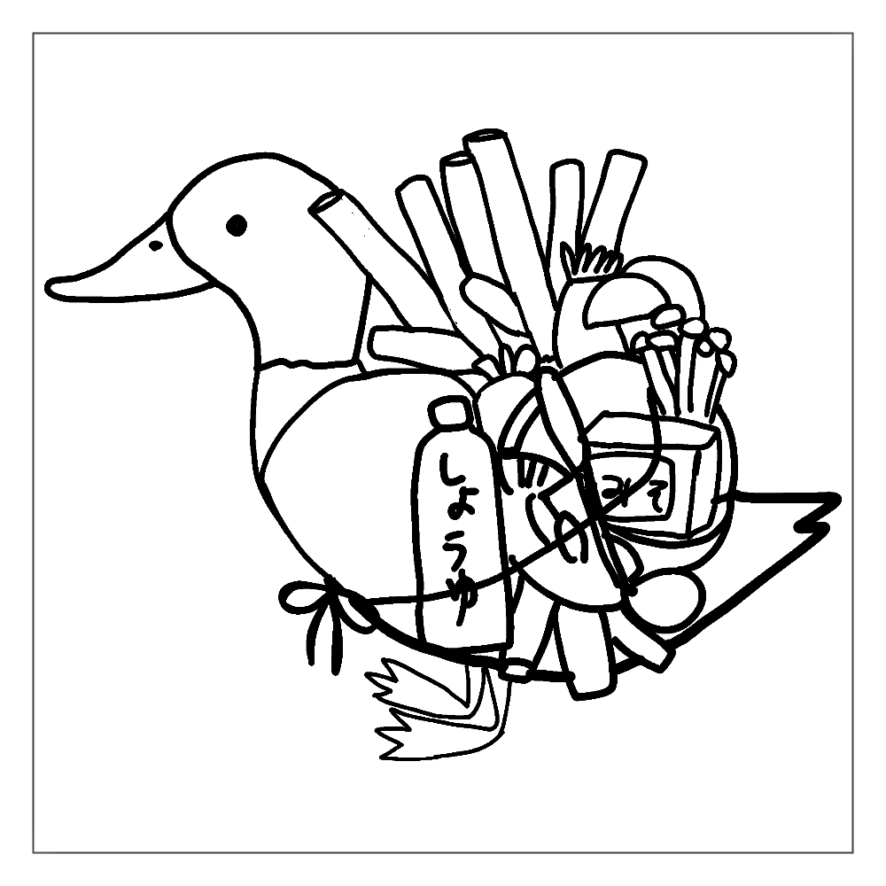 可愛いカモネギの線画イラスト アクリルブロック