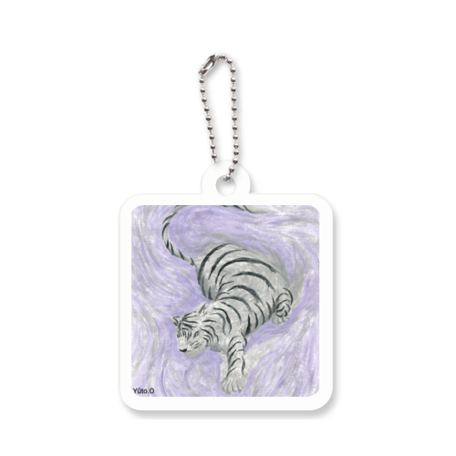 『白煙の霊虎』キーホルダー アクリルキーホルダー　四角型 (4cm)