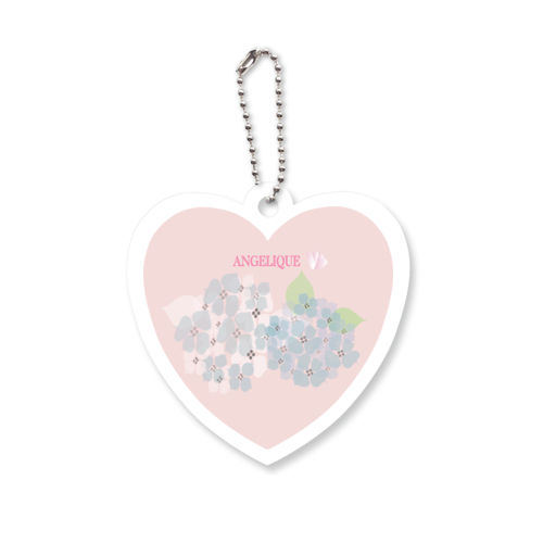 紫陽花ピンク！ アクリルキーホルダー　ハート形 (6cm)