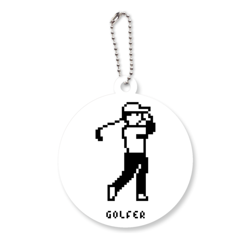ゴルファー【シンプルドット絵】 アクリルキーホルダー　丸型 (6cm)