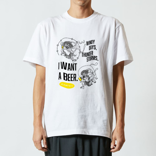 風神雷神×BEER 黒メッセージ | ハイクオリティーTシャツ ハイクオリティーTシャツ