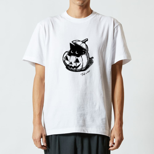 ハロウィン ジャックオランタンと子猫（黒猫）BK 長袖Tシャツ｜Qroovy