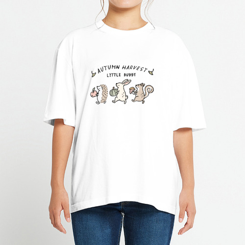 秋の収穫（ハリネズミ・ウサギ・リス） ヘビーウェイト ビッグシルエットTシャツ