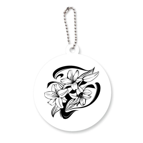 百合の花のトライバル風マーク アクリルキーホルダー　丸型 (6cm)