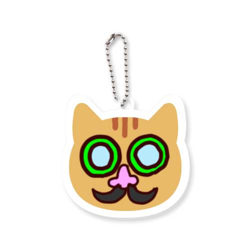 首のない猫(ひげ眼鏡)の顔だけキーホルダー【茶トラ】|ゆるキャラで日々に癒しを ネコ型アクリルキーホルダー(10cm)