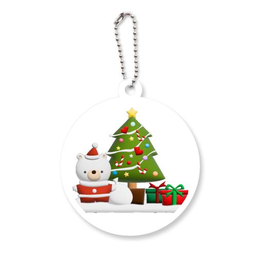 クマちゃんサンタ！プックリイラスト・クリスマス アクリルキーホルダー　丸型 (6cm)