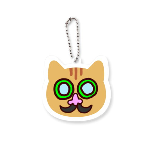 首のない猫(ひげ眼鏡)の顔だけキーホルダー【茶トラ】｜ゆるキャラで日々に癒しを ネコ型アクリルキーホルダー(4cm)