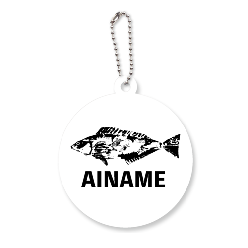 アイナメ・アブラコの魚拓イラスト アクリルキーホルダー　丸型 (6cm)