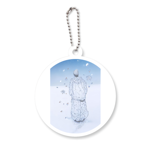 雪、桜、パーカー、ニット帽 アクリルキーホルダー　丸型 (6cm)